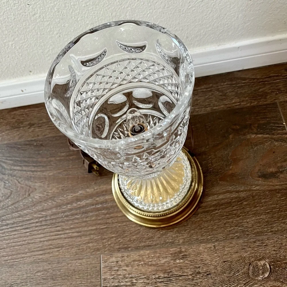 Vintage Cut Crystal Table Lamp with Brass Base